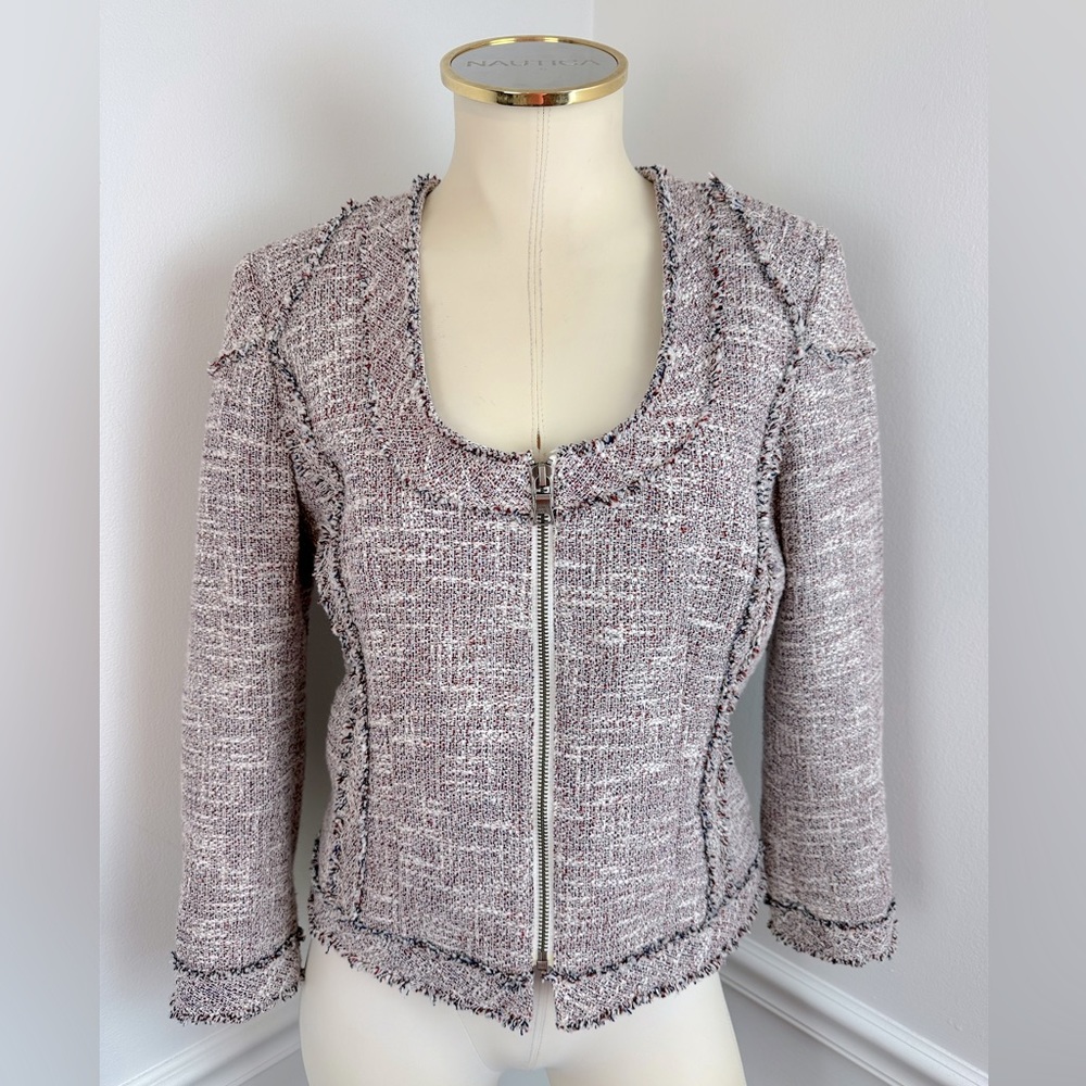 BANANA REPUBLIC Navy, Red & White Tweed Zip Front Blazer Jacket | Size 8